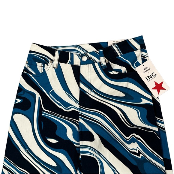 INC Ade Samuel Women's Printed Blue Graphic Wave Runner Wide Straight-Leg Jeans - Picture 8 of 13